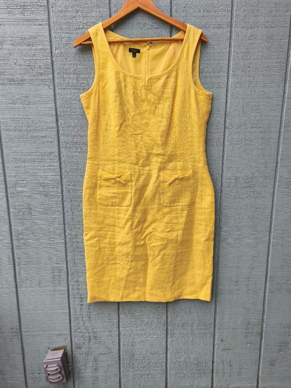 Talbots Tweed Cotton Linen Pencil Dress sz 10 Yellow Summer Preppy Old Money